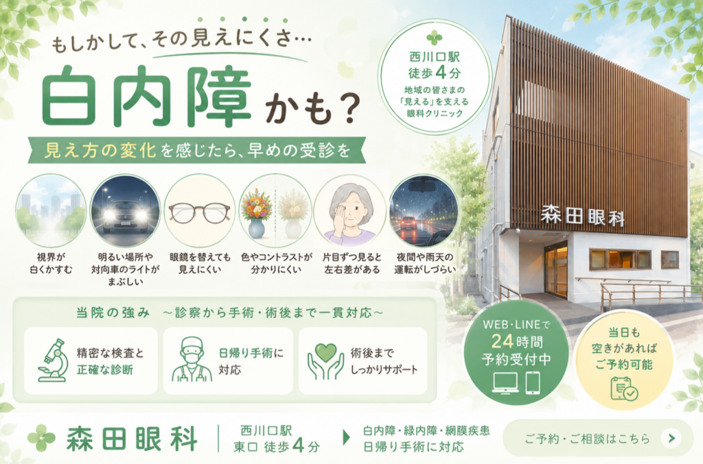 白内障による見え方の変化と日帰り手術に対応する川口市の森田眼科