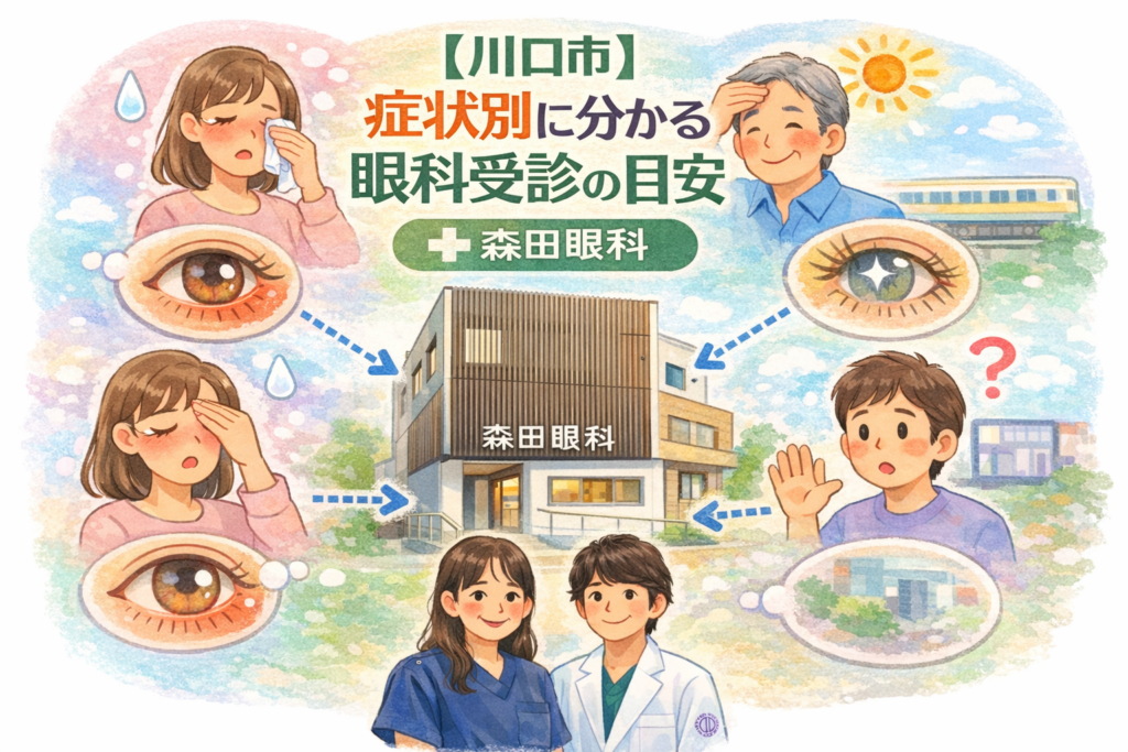 川口市で目の症状別に眼科を受診すべき目安を専門医が解説するイラスト