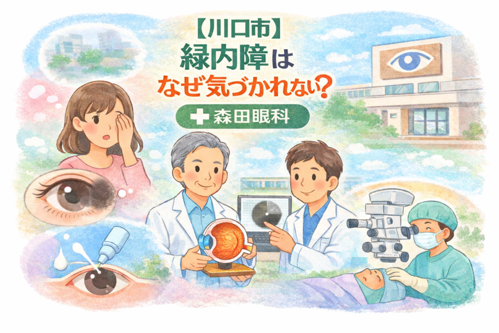 川口市の眼科専門医が、緑内障は自覚症状がほとんどないまま進行することを解説するイラスト