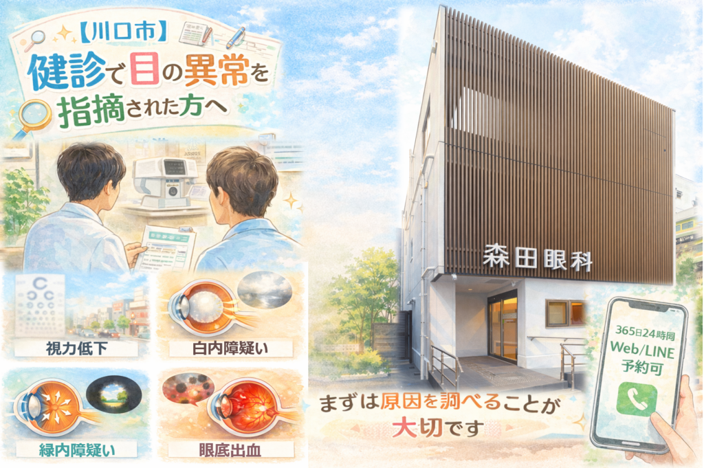 川口市の森田眼科で健診後の目の異常について相談する患者